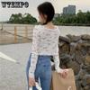 WTEMPO Женские корейские шикарные кардиганы, милые укороченные топы, лоскутные кружевные однобортные топы для девочек, универсальные однобортные топы в стиле ретро