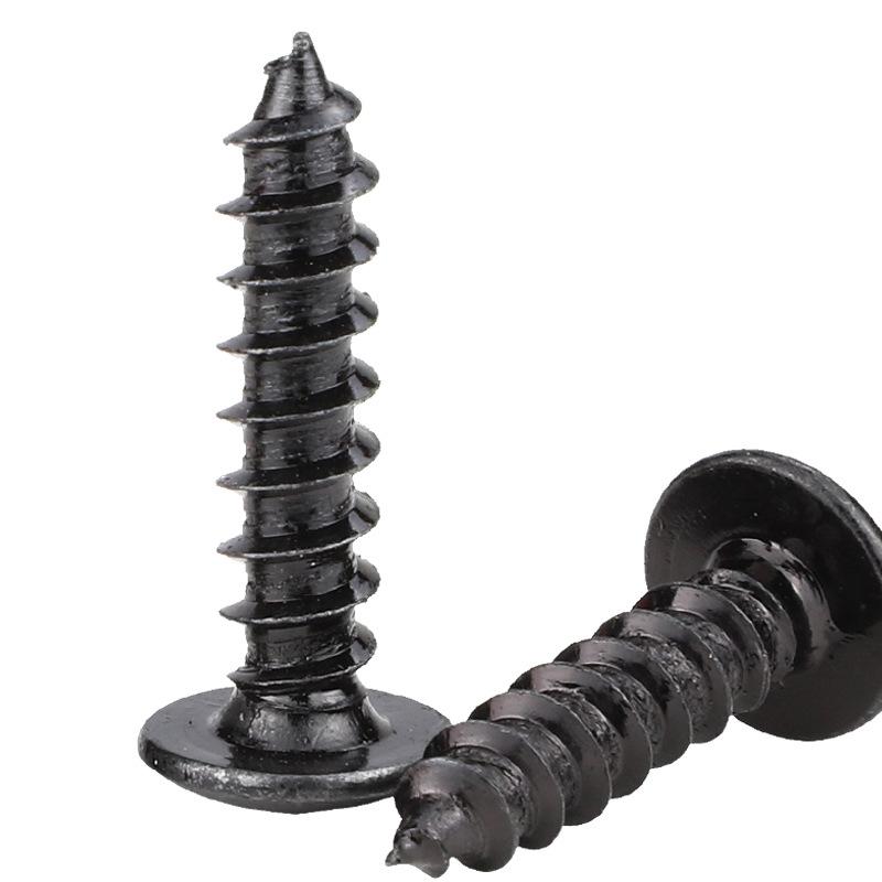 Саморезы TA черные закаленные с большой плоской головкой и крестообразным шлицем - грибовидная головка, M3/M4/M5