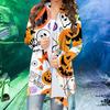 Halloween Jacket Long Sleeve Open Stitch Soft Stylish Cat Printed Pumpkin for Party