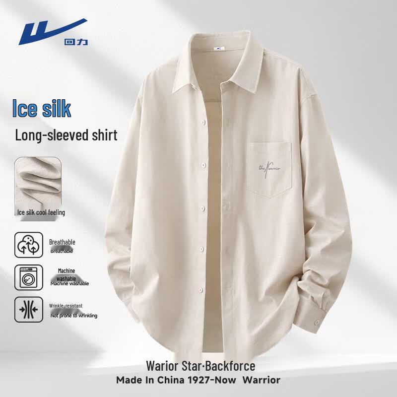 Warrior Men's Ice Silk Loose Long Sleeve Casual Shirt