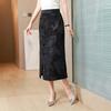 Women's Summer 2023 Retro Jacquard Frog Button Bodycon Midi Skirt with Slit