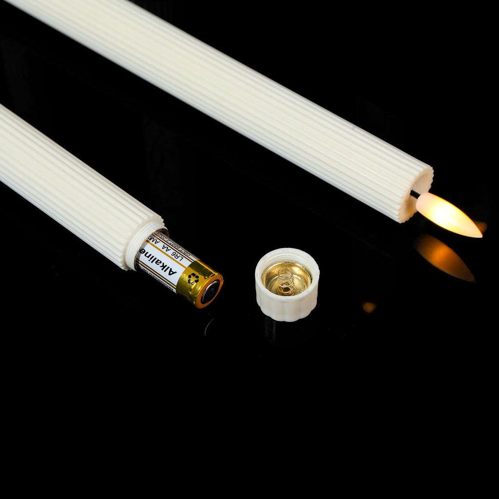 3/4/6 Pieces Beige Remote Control LED Taper Candles With Stripe,Battery Powered Wedding Decorative Thread LED Candle Light