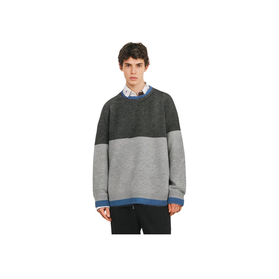Uniqlo Свитер мужской X JW Anderson X Federer, коллаборация, color block, свободный крой, круглый вырез, темно-серый 465889-08