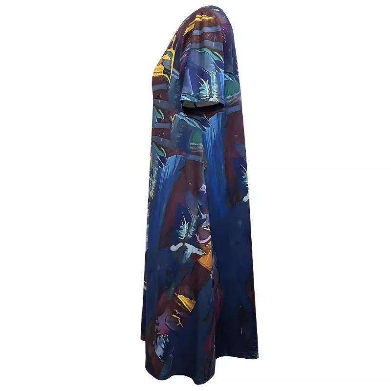 Летнее женское повседневное платье с круглым вырезом и принтом, с короткими рукавами, повседневные платья класса А