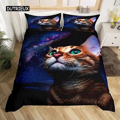 Пододеяльник Galaxy Cats для женщин и детей, комплект постельного белья с 3D-кошками, милый комплект постельного белья с изображением животных, чехол Galaxy Microfiber Quilt Cover