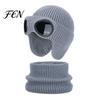 Soft Elastic Knit Hat for Outdoor Play 1 Set Neck Warmer Kids, Winter Earflap with Goggles, Kids Gift School Travel Fleece Lined Aviator Cap,