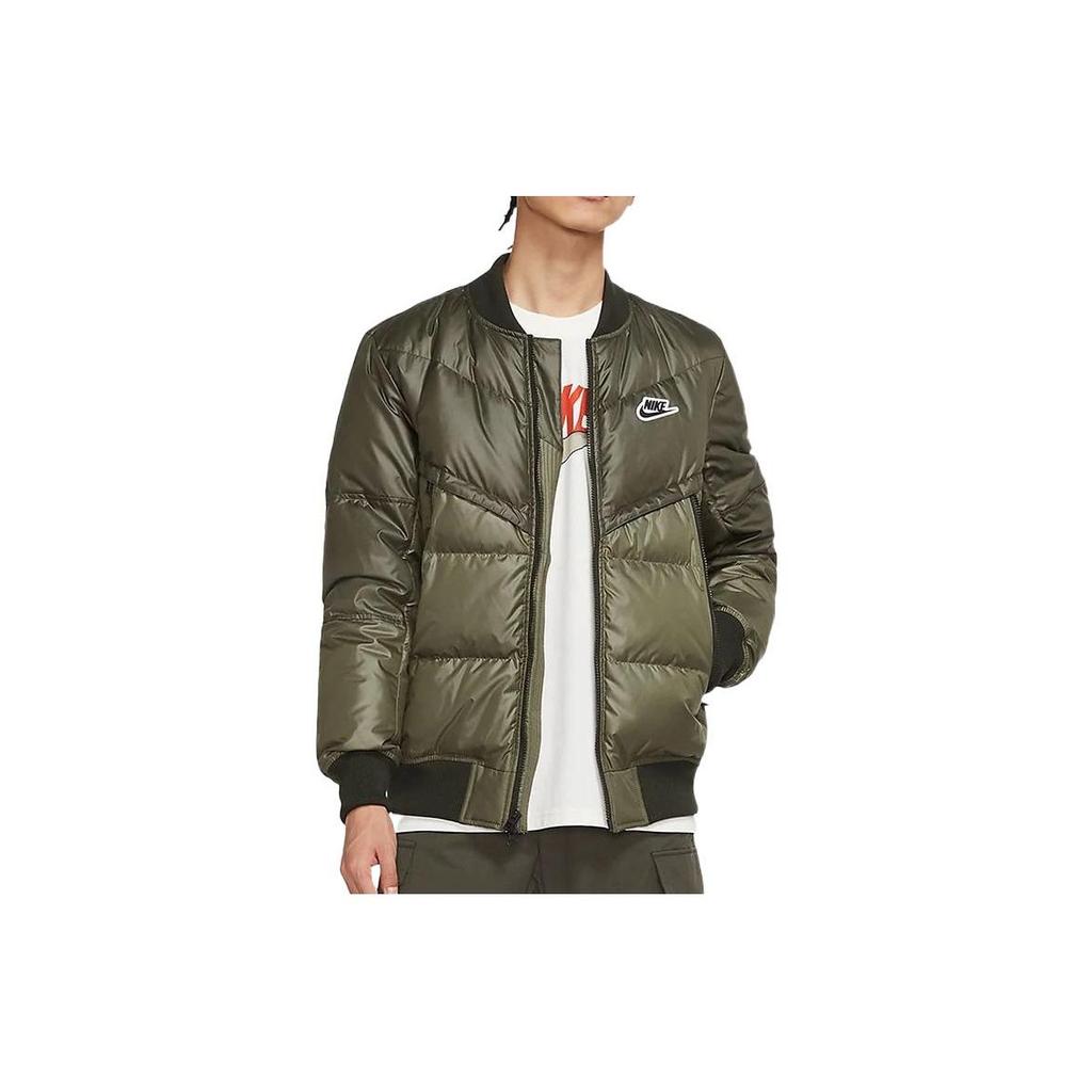 Nike Solid Color Logo Zip-Up Down Jacket Men Outerwear Green DV4275-380