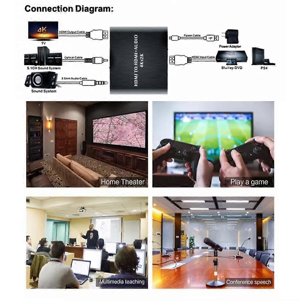 Audio Extractor HDMI Compatible Audio Splitter 4Kx2K3D Surround Audio