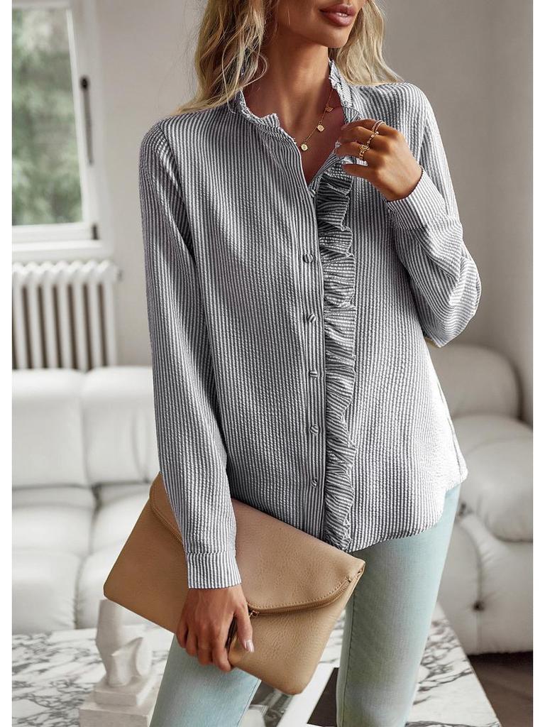 Diyun Women's Long-Sleeve Shirt - 2025 Spring/Summer Collection, European/American Style, Elegant Commuter Top