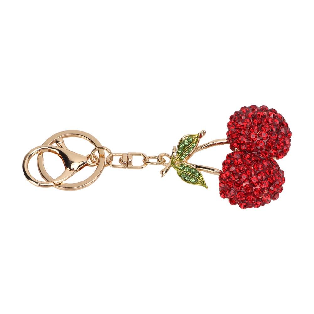 2pcs Sparkling Finish Cherry Keychain Red & Pink Key Ring Pendant Fruit Bag Charm For Car Accessory