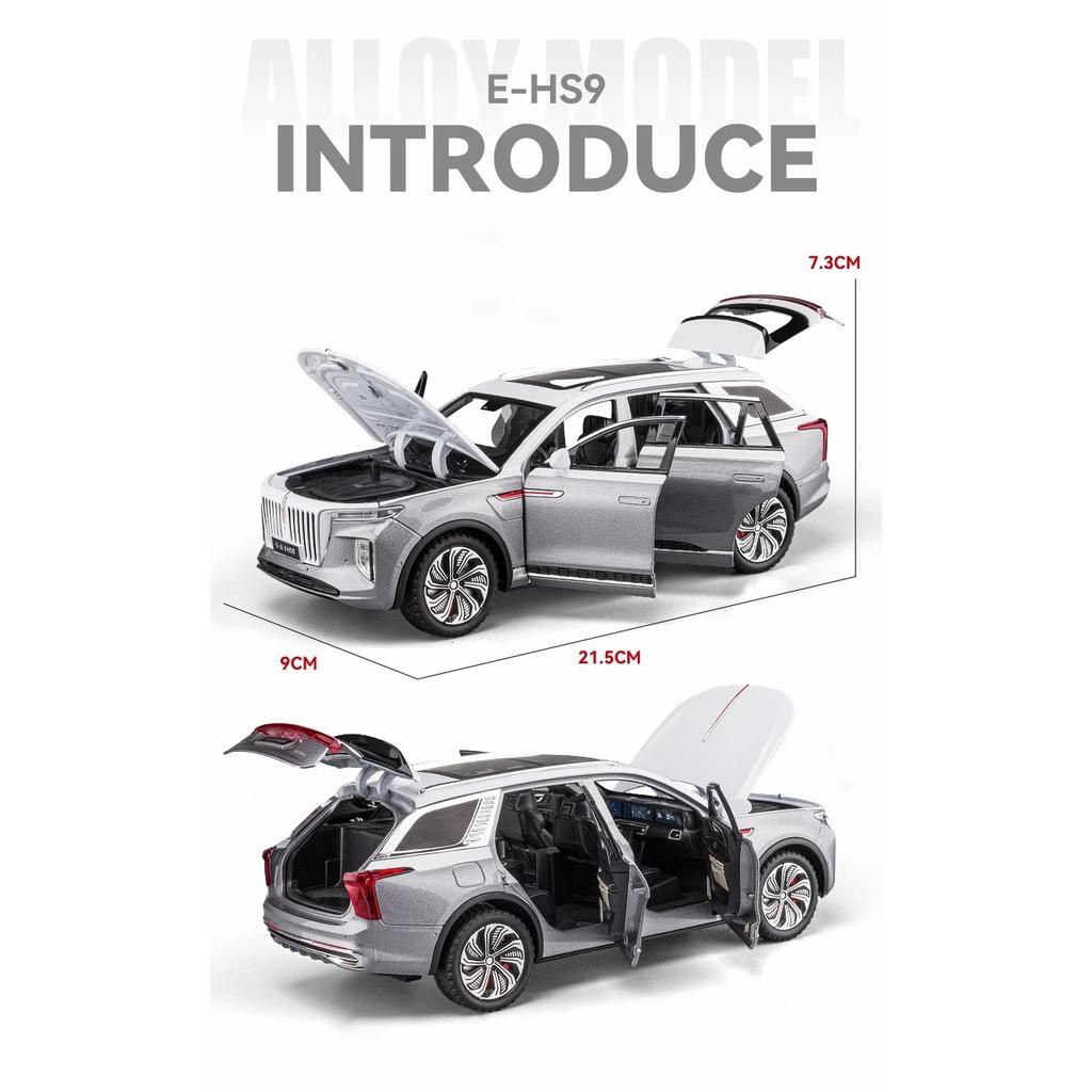 1/24 HongQi EHS9 SUV Alloy Diecasts & Toy Vehicles Metal Toy Car Model Sound and Light Pull Back Collection Kids Toy