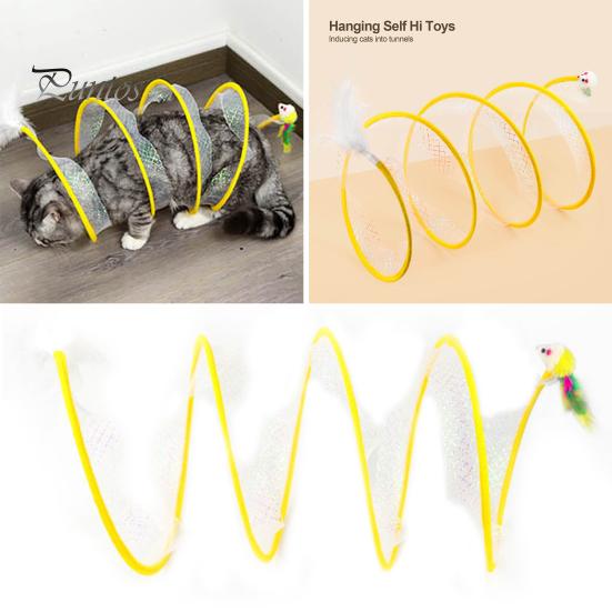 Мягкая интерактивная игрушка с перьями, складной туннель для котенка, туннель для котенка, трубка для кошек, игрушка для домашних животных