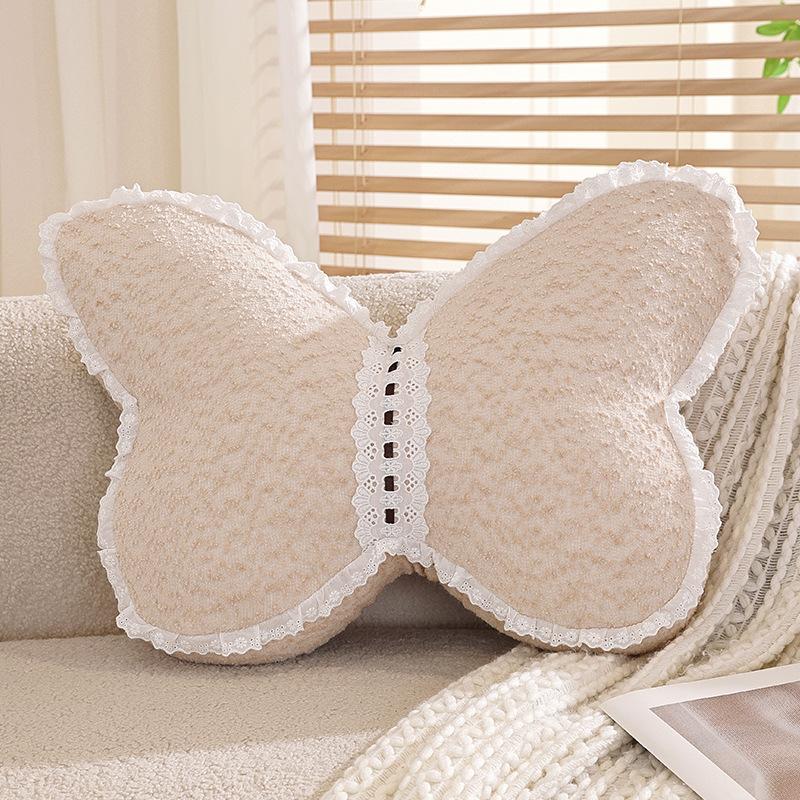 Плюшевая подушка-бабочка из шенилла, окрашенной пряжи, большая, однотонная, с прострочкой, мягкая подушка, декоративная подушка для дивана