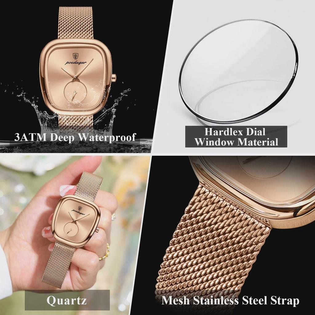 POEDAGAR Luxury Woman Watch Waterproof Stainless Steel Mesh Women's Watches Fashion Elegant Quartz Ladies Wristwatch Reloj