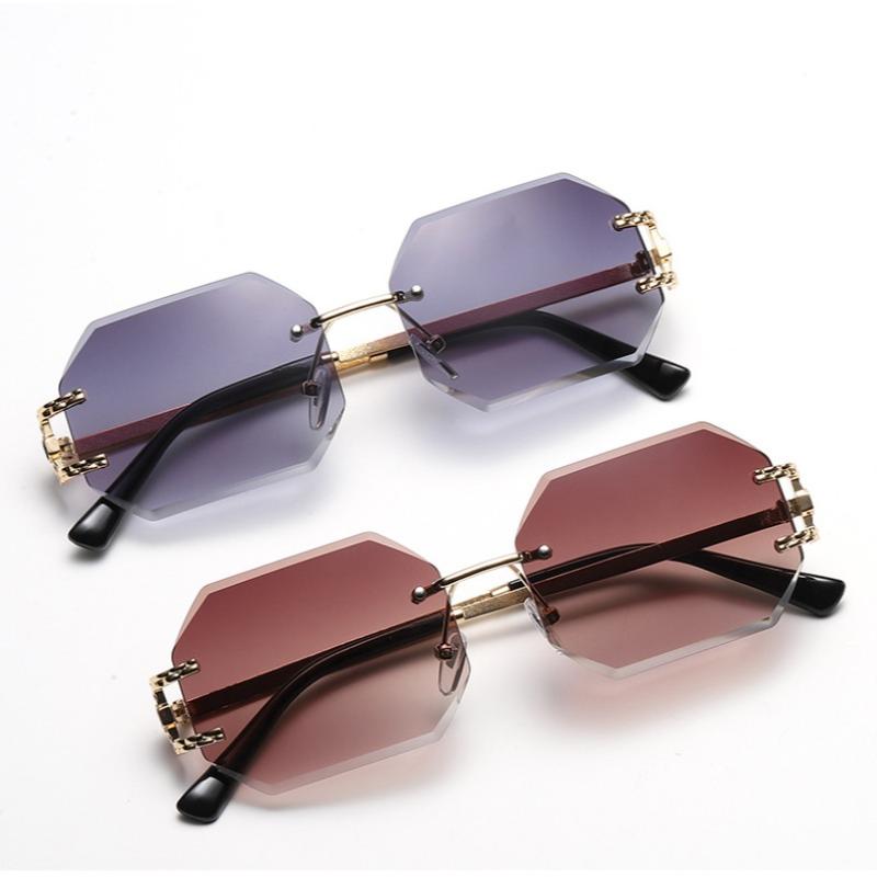 Retro Women Y2k Rimless Polygon Sunglasses Fashion Shades Square Cutting Lens Ladies Octagon Frameless Eyeglasses