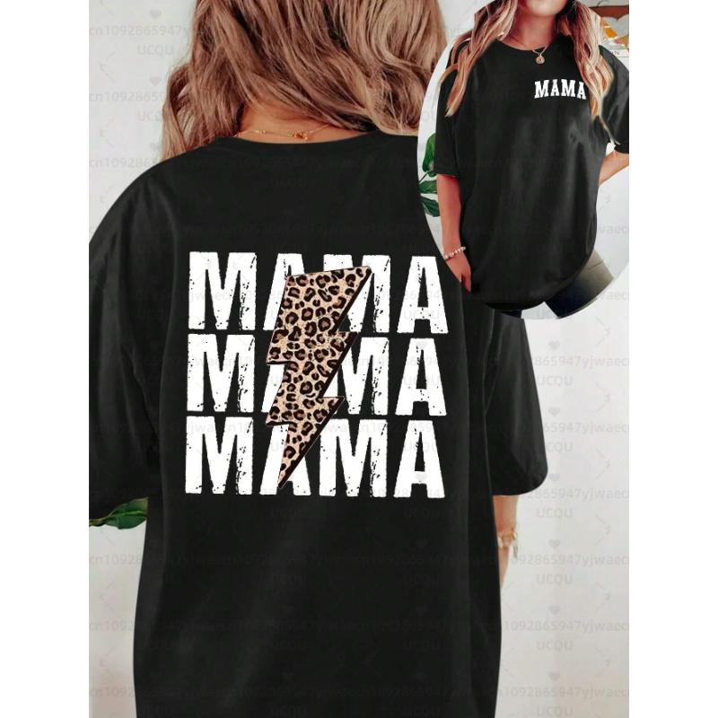Женская повседневная футболка с коротким рукавом и принтом в виде надписи и молнии MAMA MAMA MAMA Графические футболки с принтом гепарда Женские топы