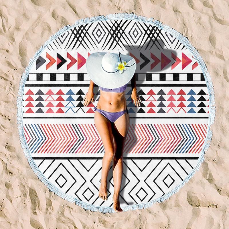 Ultrafine Microfiber Round Beach Towel Adults Quick Dry Digital Print With Fringe Trim Multipurpose Sand Mat Pool Travel Yoga Picnic