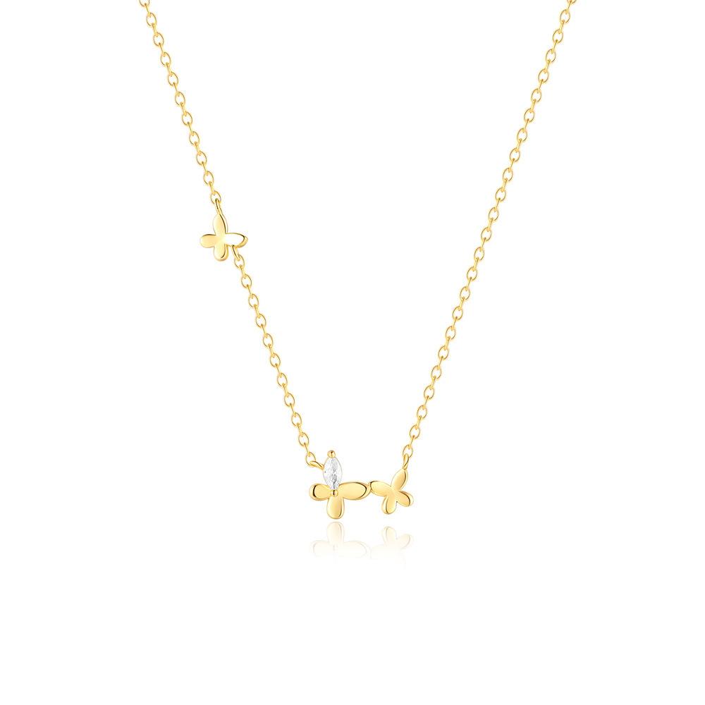 S925 Sterling Silver Stylish And Simple Glossy Butterfly Diamond-Set Design Sense Does Not Collide With The Versatile Collarbone Chain Necklace