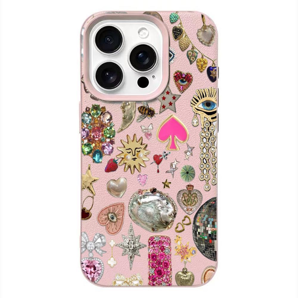 Чехол-коллаж с изображением розового пиона и мяты для iPhone 17 Air 16 16e 15 14 13 12 11 Pro Max Защитная кожаная крышка