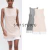 Spring and Summer New Women's Clothing Minimalist Sleeveless Boat Neck Wide Pleated Hem Poplin Patchwork Short Dress 2305554