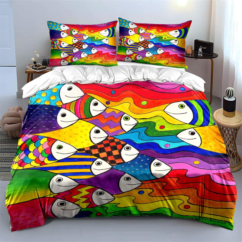 Colorful fish with patterns. Bedding sets Duvet cover sets Duvet covers Pillowcases(1*Duvet Cover 2*Pillowcases without duvet insert)