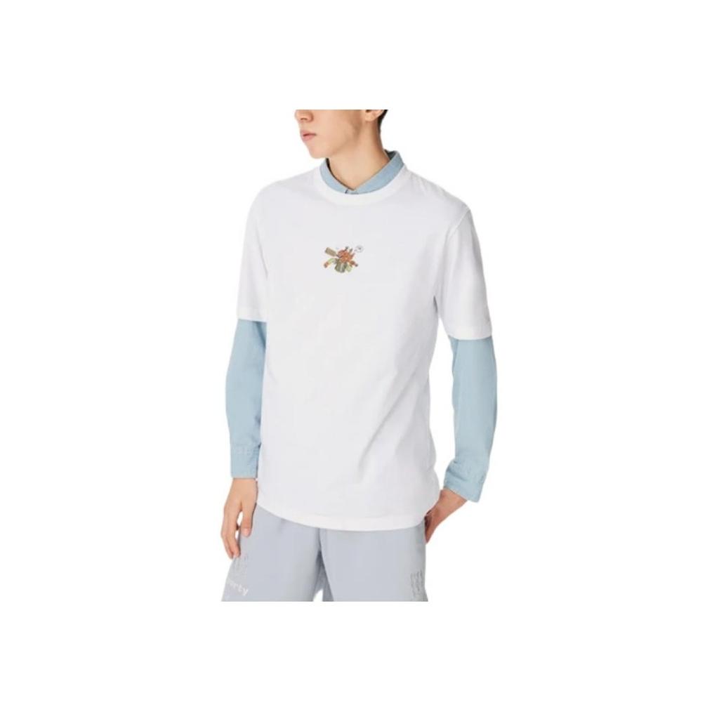Футболка мужская повседневная с коротким рукавом и круглым вырезом Li Ning Sports Trend Series с высоким рисунком и рисунком из мультфильма, стандартная белая AHSS367-1