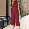 Women Summer Jumpsuit Half-high Collar Sleeveless Wide Leg Pleated Pure Color OL Commuting Daily Wear Long Jumpsuit