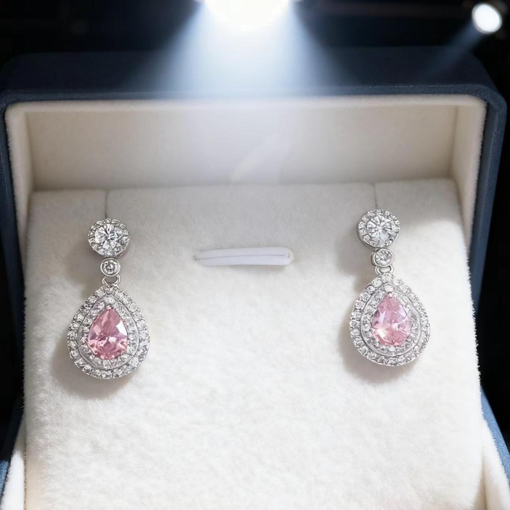 Imitation Drop-shaped Zircon Stud Earrings Women's High-quality Full Diamond Zircon Earrings Design Sense Earrings Colored Gemstone Earrings