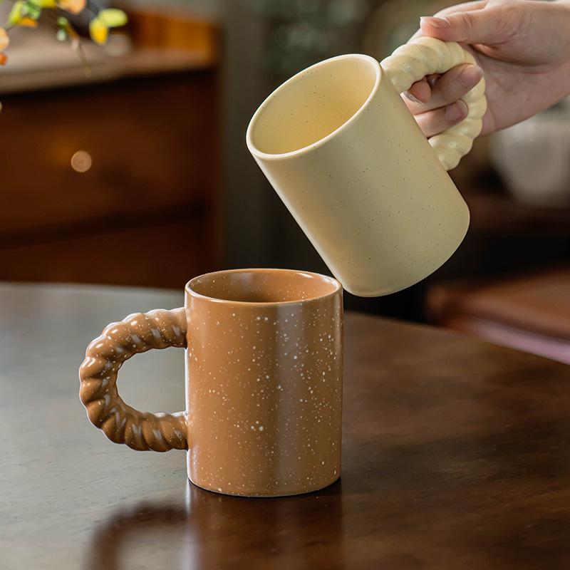 Mug Ceramic Cup Sesame Glaze Cup Large Capacity Coffee Cup Household Water Cup Twist Handle Straight Cup