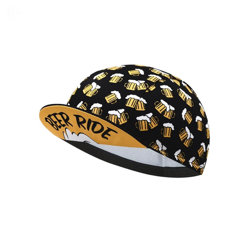 Cartoon Beer Print Cycling Skull Cap Quick Dry Breathable Sun Protection Helmet Liner Hat For Men Women Outdoor Riding