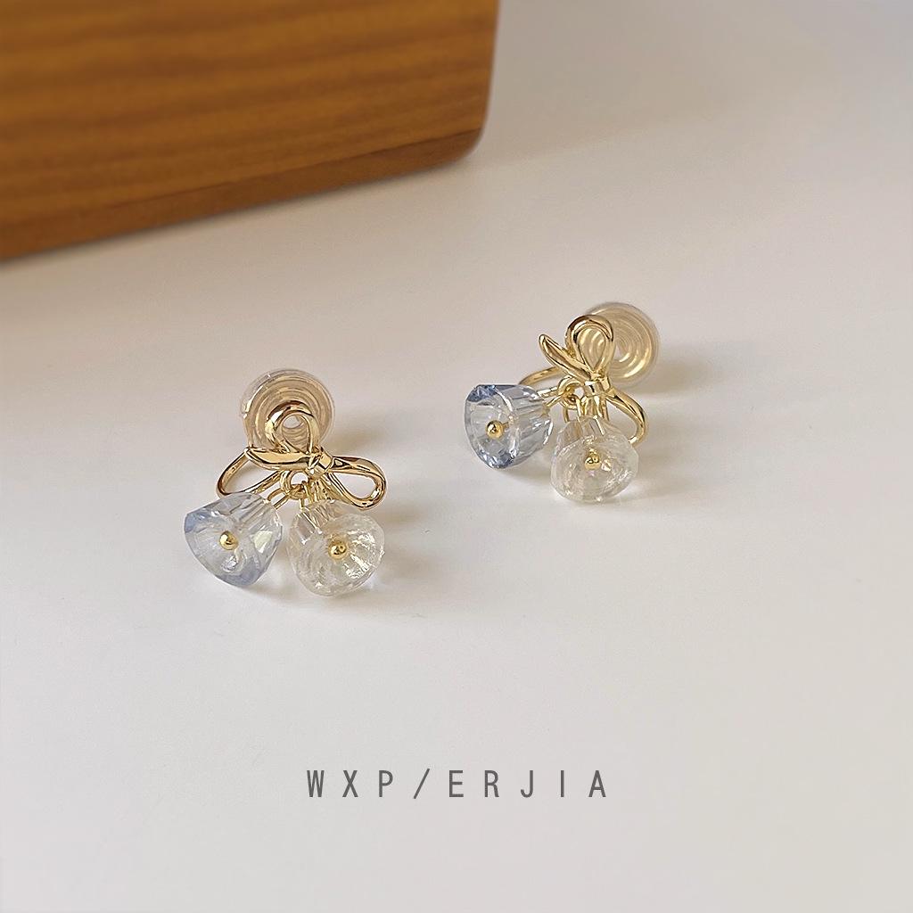 Рождественские клипсы-колокольчики: Серьги-бантики из хрустального стекла, безболезненные, не требующие прокола.