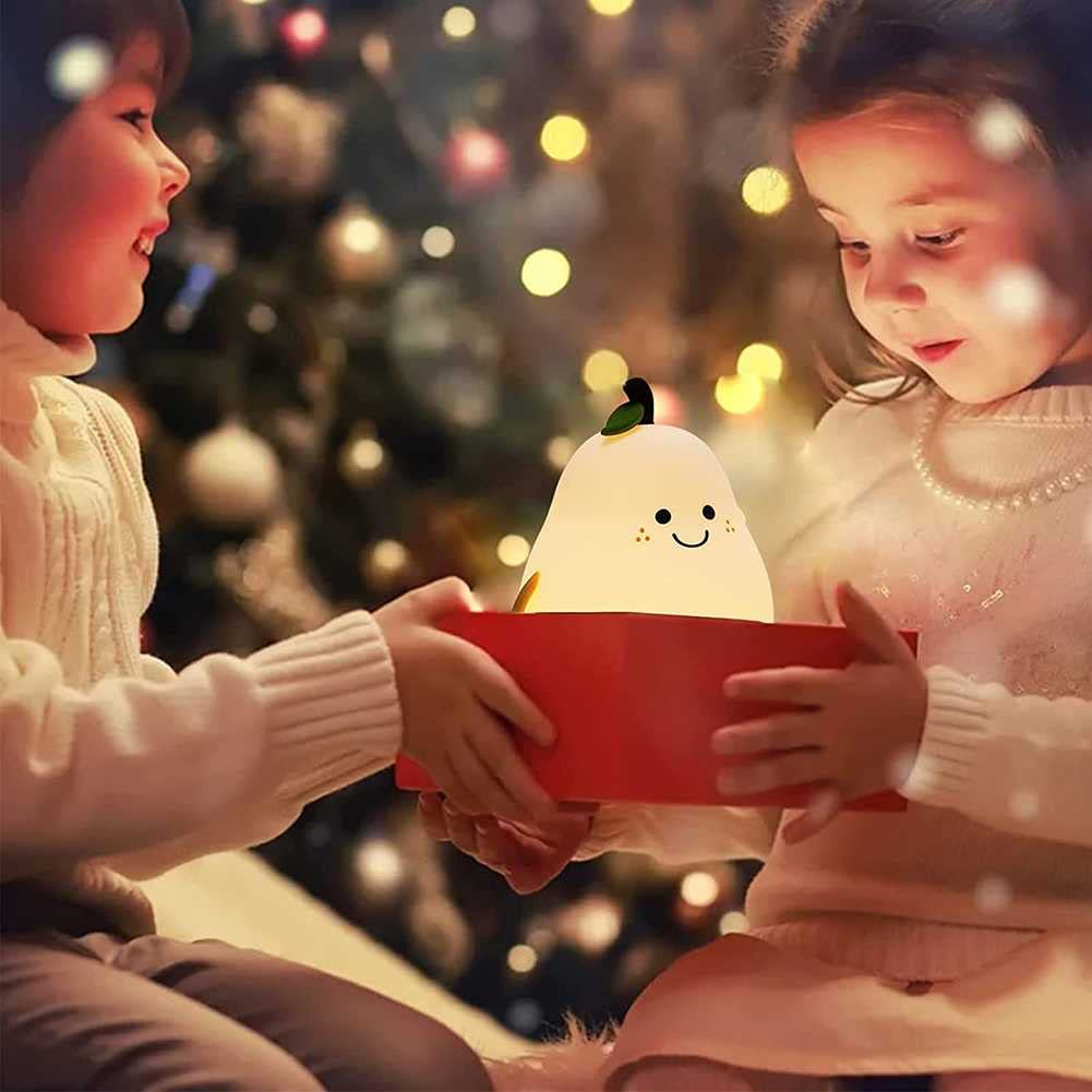 Night Lights for Kids Pear Shaped Cute Silicone Nightlight 7 Colors Dimmable Lamp USB Charging for Bedroom Bedside Room