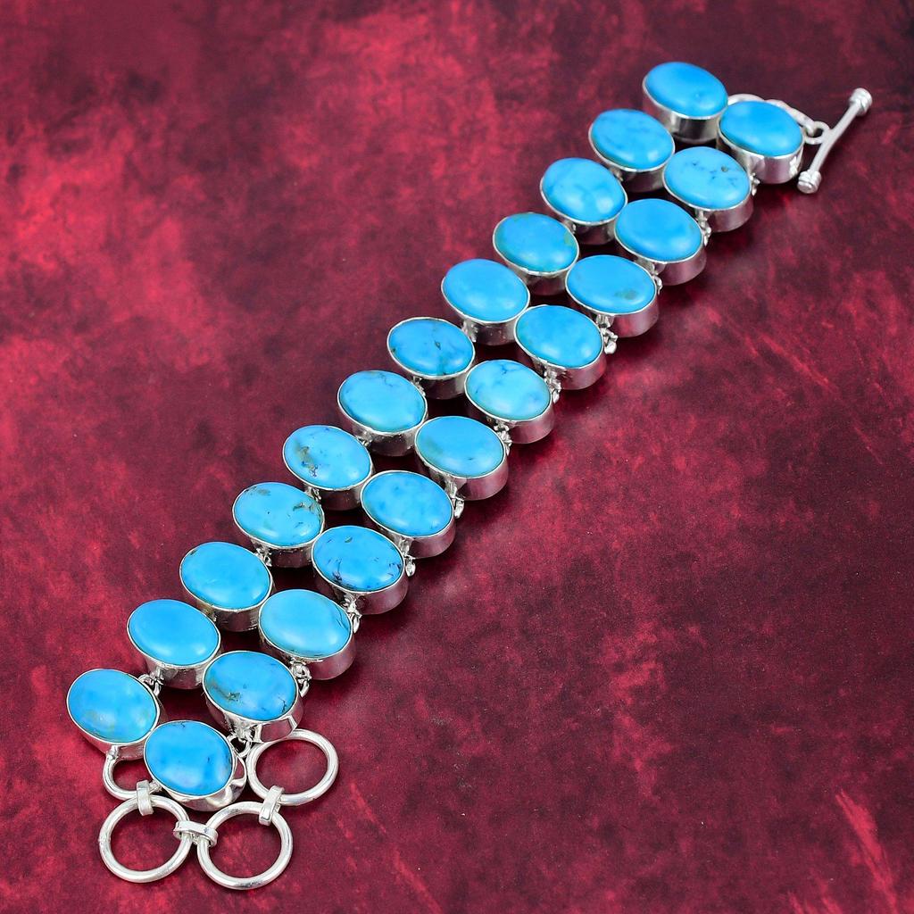 Blue Turquoise Bracelet Jewelry, 925 Solid Sterling Silver Gemstone Bracelet Handmade Jewelry, For Memorial Day