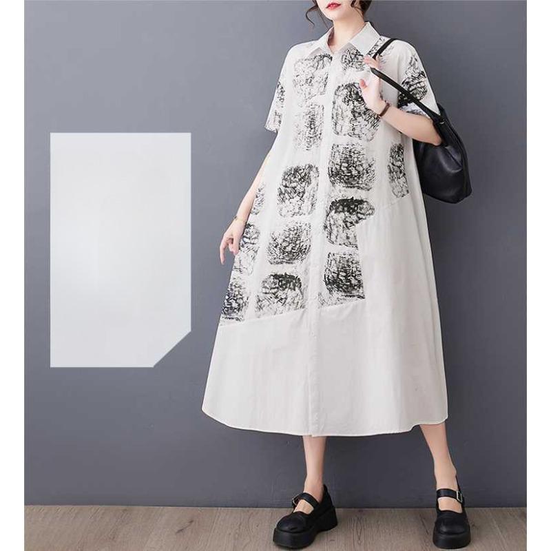 Loose Casual Shirt Skirt Printed Fashionable Dress