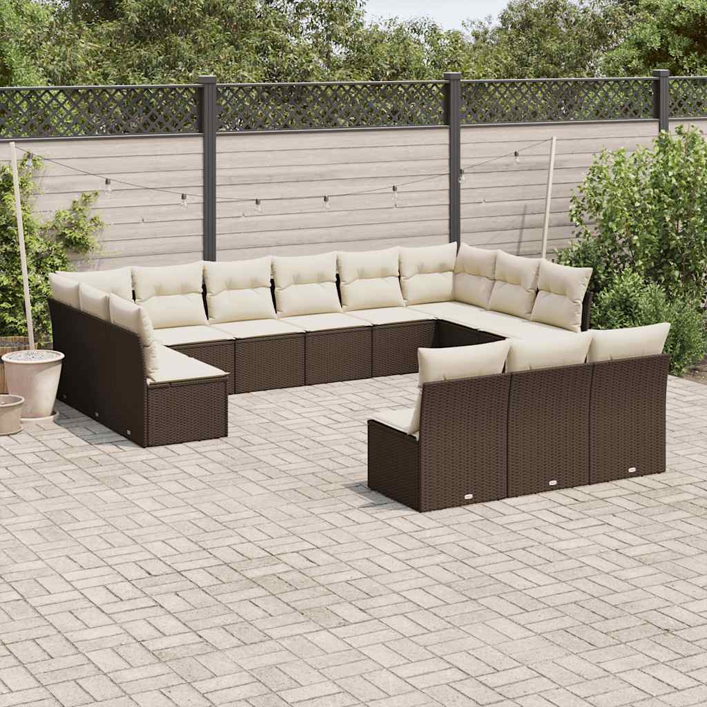 13 piece Garden Sofa Set with Cushions Brown Poly Rattan