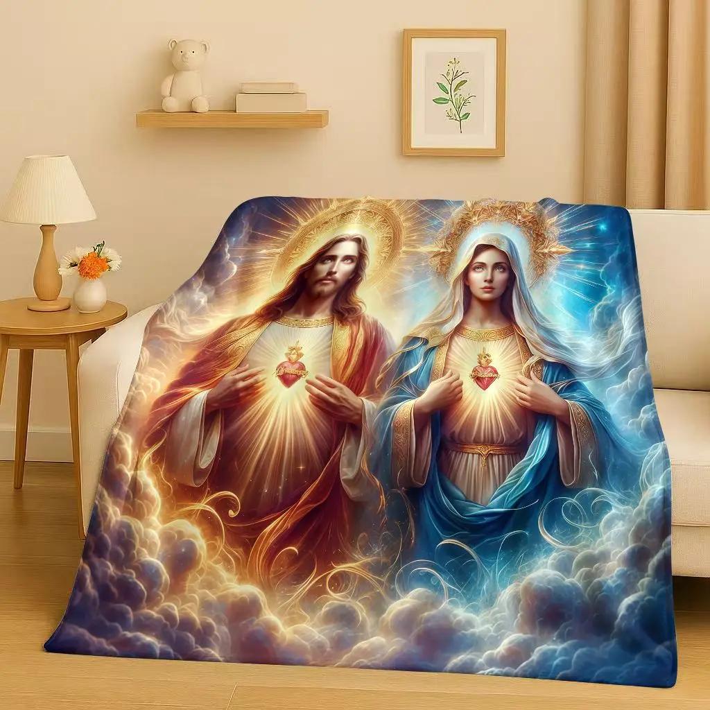 3D Иисус Дева Мария Искусство Фланелевое Одеяло, Ультра Мягкий Теплый Плюшевый Плед для Дома Спальни Кровати Дивана Покрывало Офиса Путешествий Подарок Ребенку