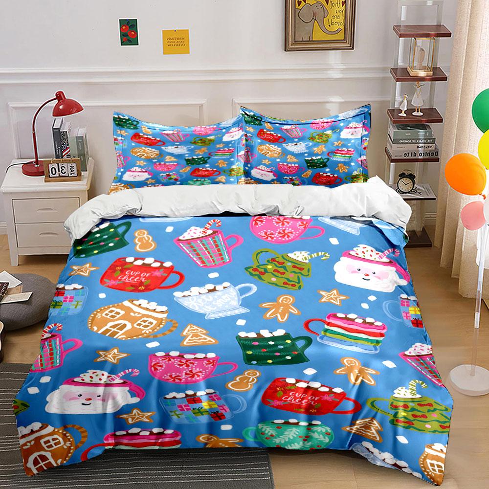 Christmas Hot Cocoa Mug Print Bedding Duvet Cover Set Duvet Cover Pillowcases (1*Duvet Cover 2*Pillowcases, without duvet insert)
