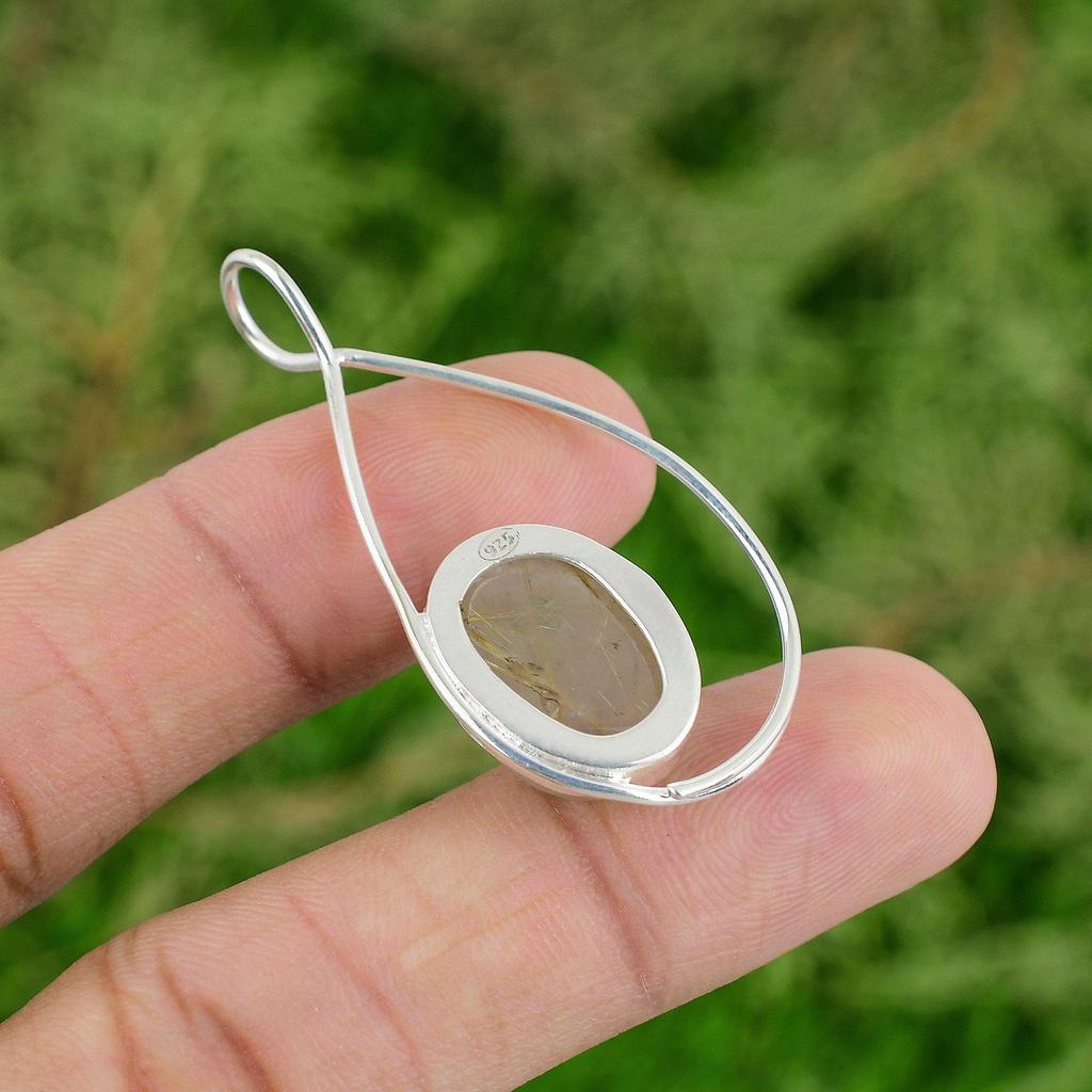 День Дочери Распродажа Стерлинговое Серебро Натуральный Золотистый Рутил Безель Подвеска Ювелирное Изделие