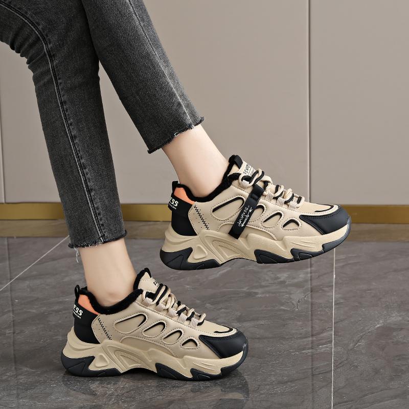 CRLAYDK Женские массивные кроссовки Зимние на платформе Меховая подкладка Теплые Повседневные На шнуровке Обувь для ходьбы Модные Спортивные Теннисные для леди