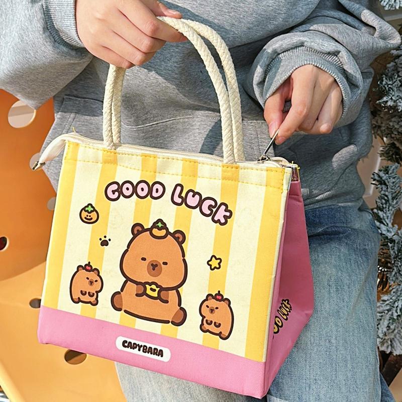 Kawaii Cartoon Capybara Lunch Box Bag Insulated Tote Bag Bento Bag Lunch Bags For Women Girls Portable Thermos Bag Gifts