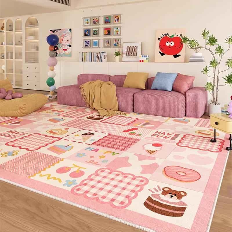 Dopamine Color Carpets for Living Room Cartoon Cute Bedroom Decor Carpet Fluffy Soft Lounge Plaid Rug Home Thick Plush Floor Mat