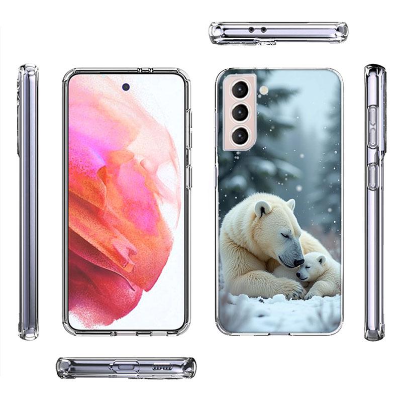 Polar Bear and its Child Under the Aurora Phone Case For Samsung Galaxy S25 Edge S24 S23 FE S21 S20 S10 Plus S22 S26 Ultra Cover