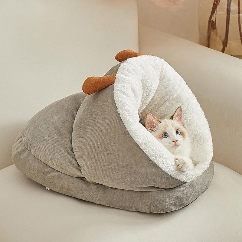 Dog Kennel Bed Winter Warm Cute Slippers Shaped Small Cat Dog Nest Deep Sleeping Bag Puppy Cave House Pet Supplies