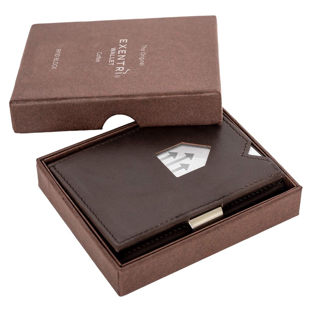 EXENTRI Eccentric Wallet EX022 Genuine Leather Trifold Wallet Mini Wallet RFID Blocking Compact Mini Wallet Cowhide Leather Small Wallet Men Women