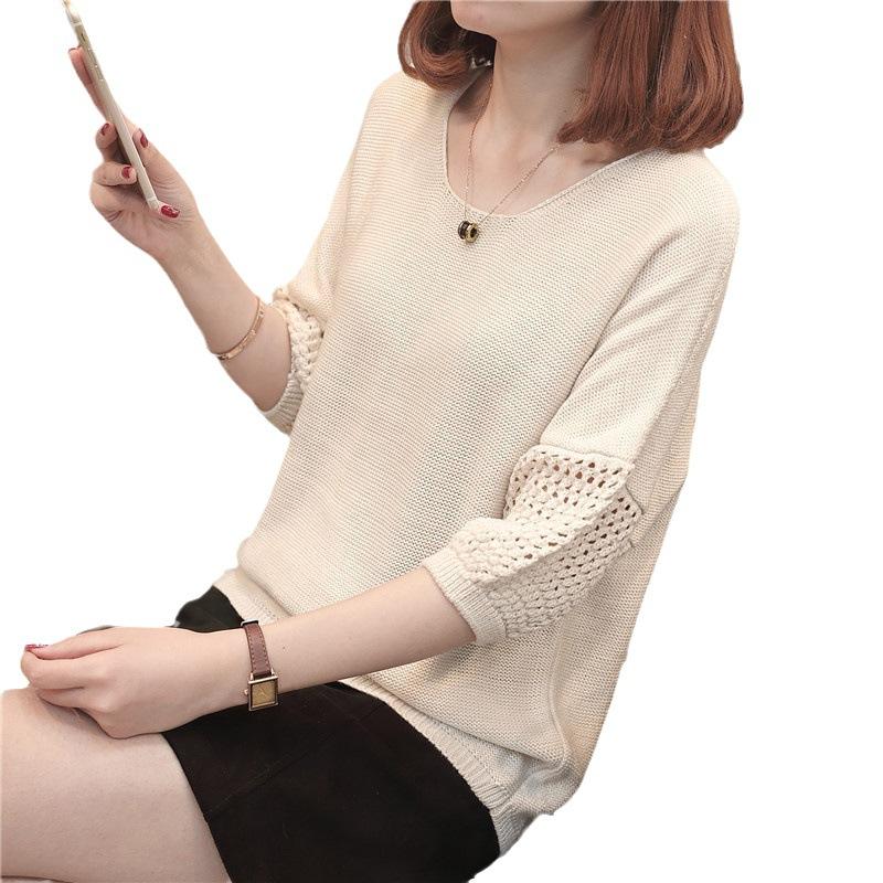 Casual Solid Knit Sweater Ladies V Neck Crew Neck Warm Daily Long Sleeve Blouse