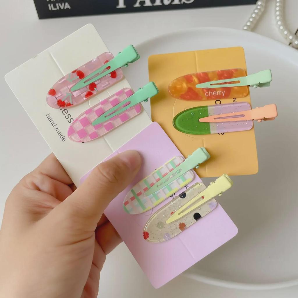 "2-Pack Y2K Fresh Juice Series Duckbill Hair Clips - Cute, Seamless, Side Bang Accessories"