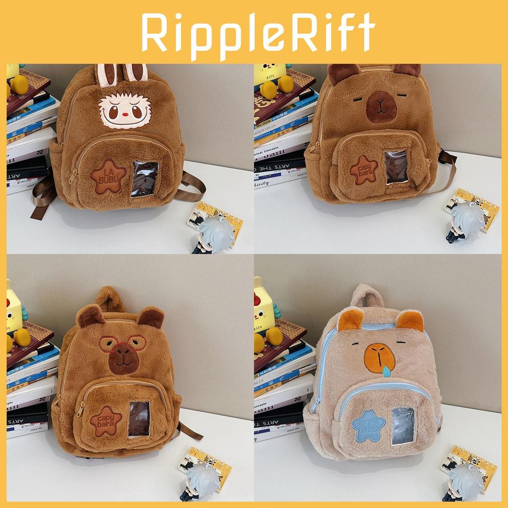 Capybara Cartoon Plush Backpack With Front Pouch For Teen School Travel