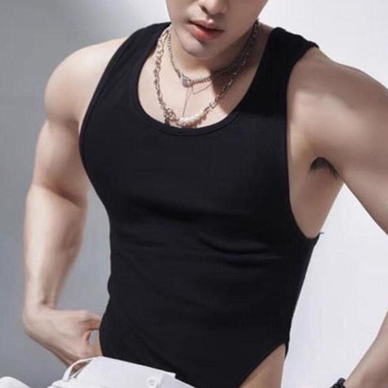 Comfortable Printing Men's Homewear New Round Neck Slim Casual Tank Tops Korean Style Personality Motion Bottoming Shirt