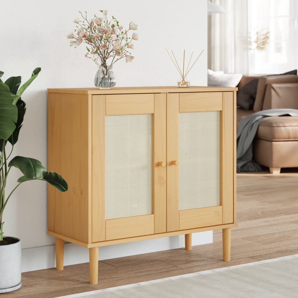 SENJA Sideboard Rattan Effect Brown 80 x 35 x 80 cm Pine Wood