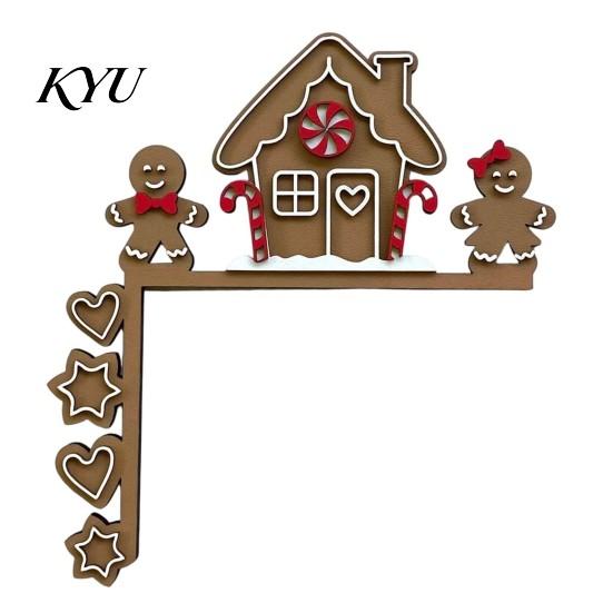 Gingerbread House Decor Christmas Wooden Door Corner Sign, L Shaped Festive Hanging Ornament Indoor Holiday Wall Art for Party, Santa Reindeer